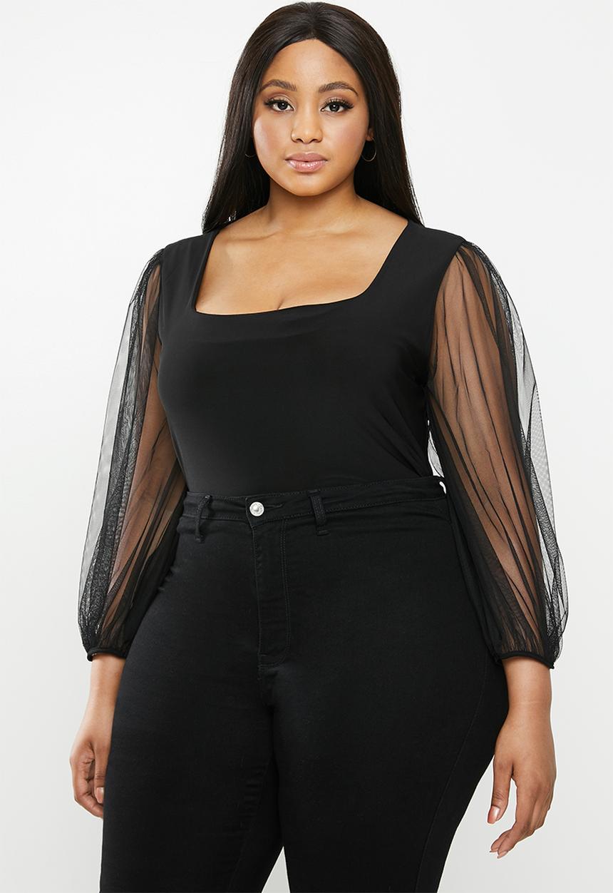 VELVET - Square neck bodysuit - black