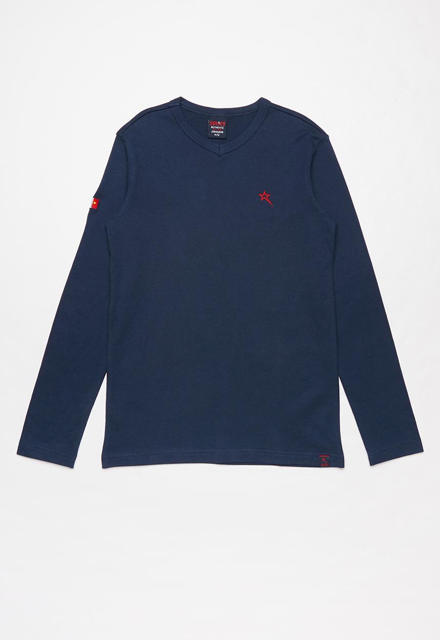 SOVIET - Jetson long sleeve V-neck tee - navy