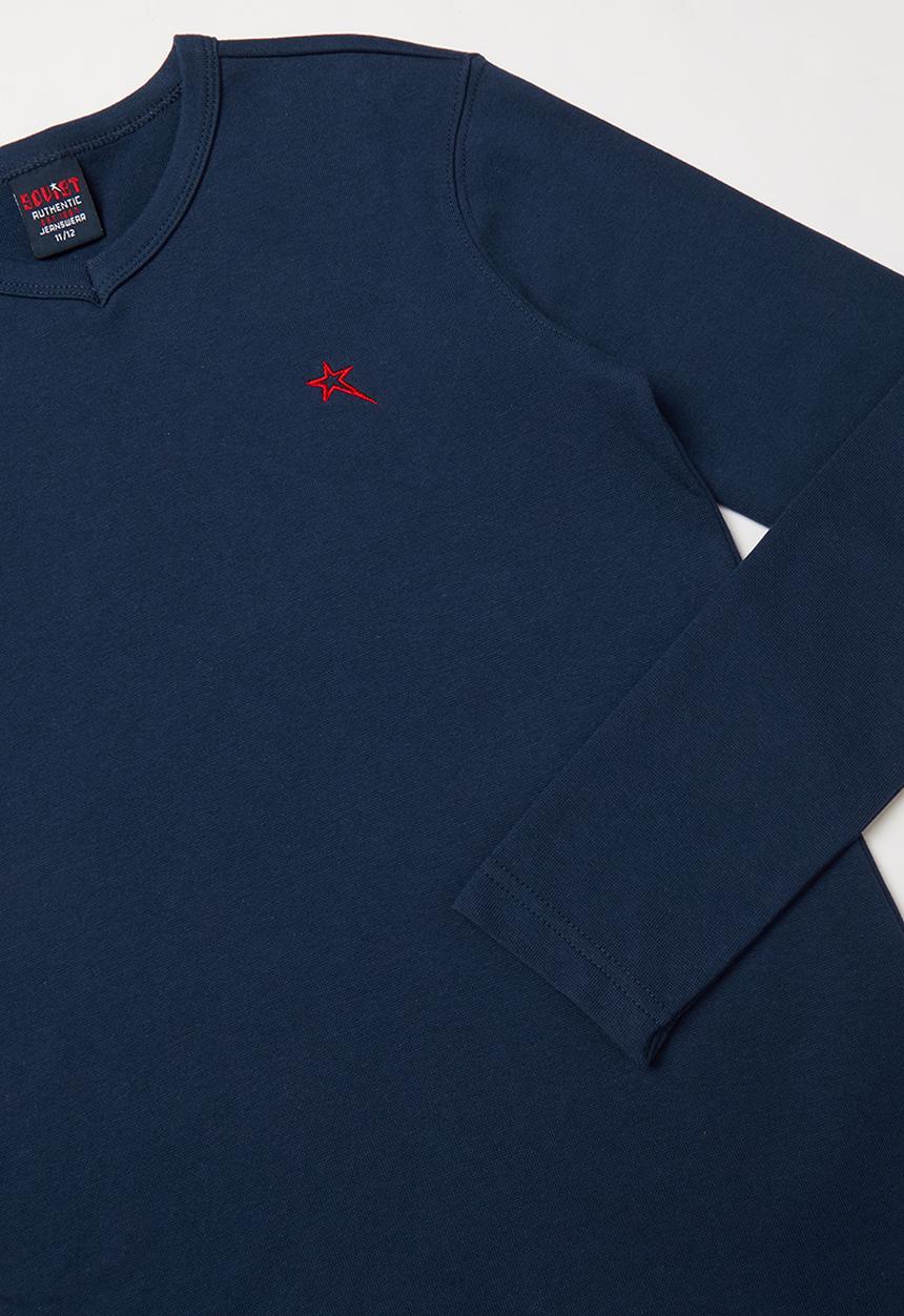 SOVIET - Jetson long sleeve V-neck tee - navy