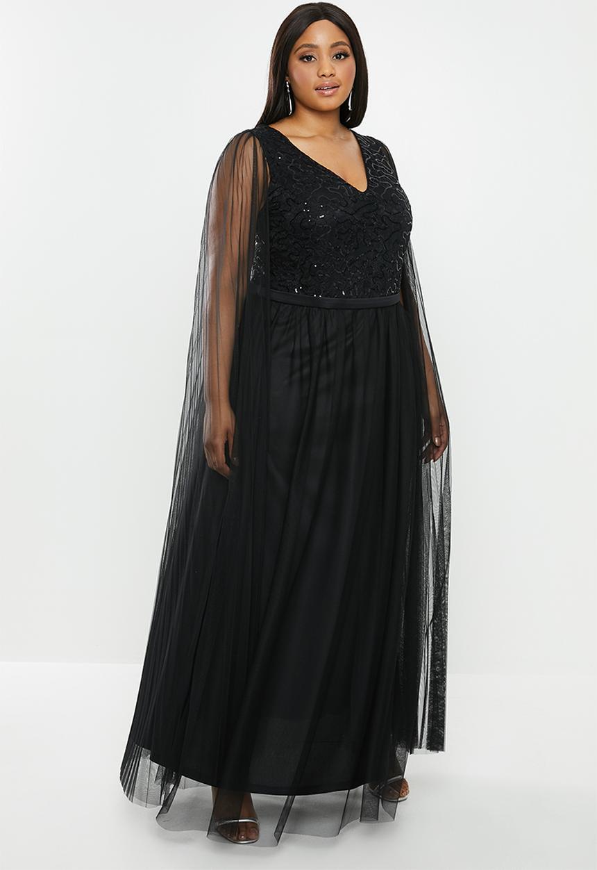 VELVET - Cape sleeve maxi dress - black
