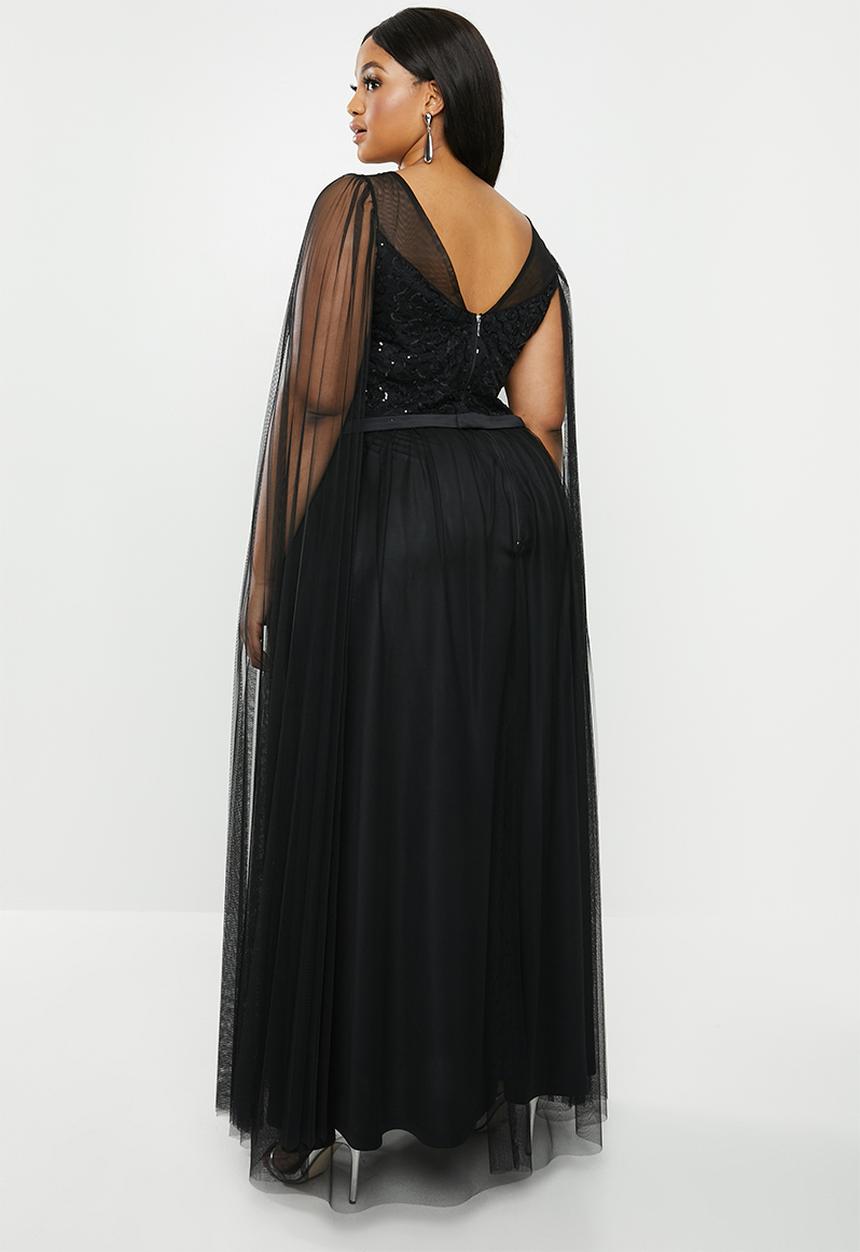 VELVET - Cape sleeve maxi dress - black