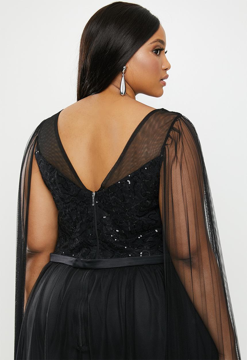 VELVET - Cape sleeve maxi dress - black