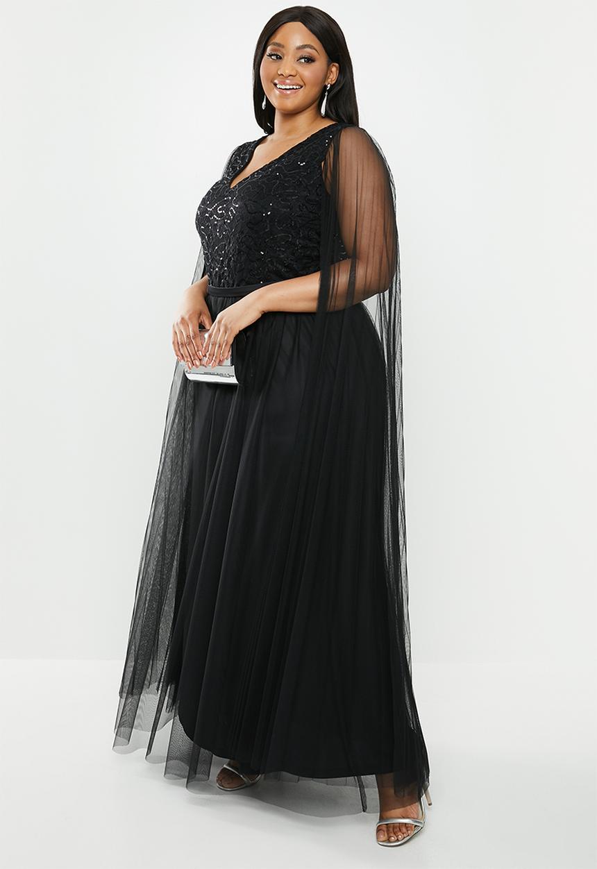 VELVET - Cape sleeve maxi dress - black