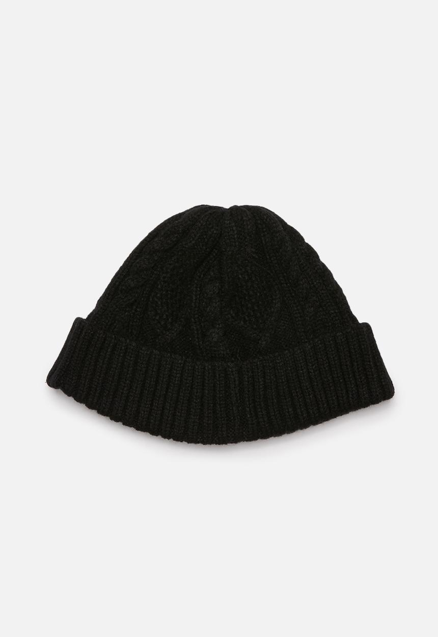 Superbalist - Cable knit fisherman beanie - black