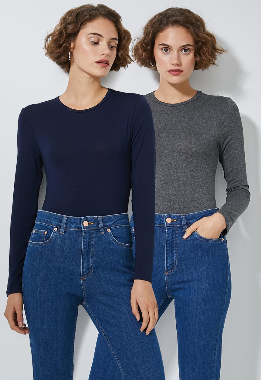 Superbalist - 2Pack crew neck bodysuit - navy & grey