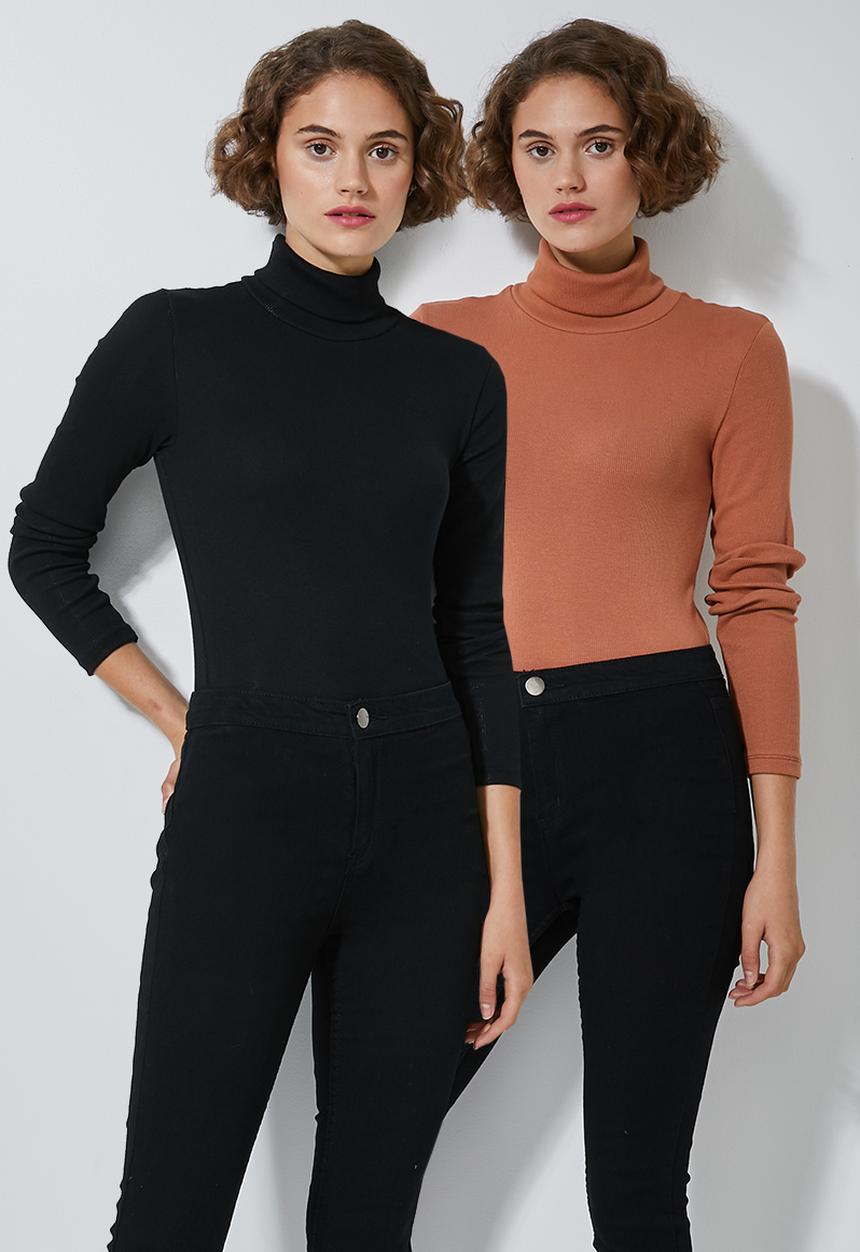Superbalist - 2 Pack stretch rib poloneck tees - black & brown