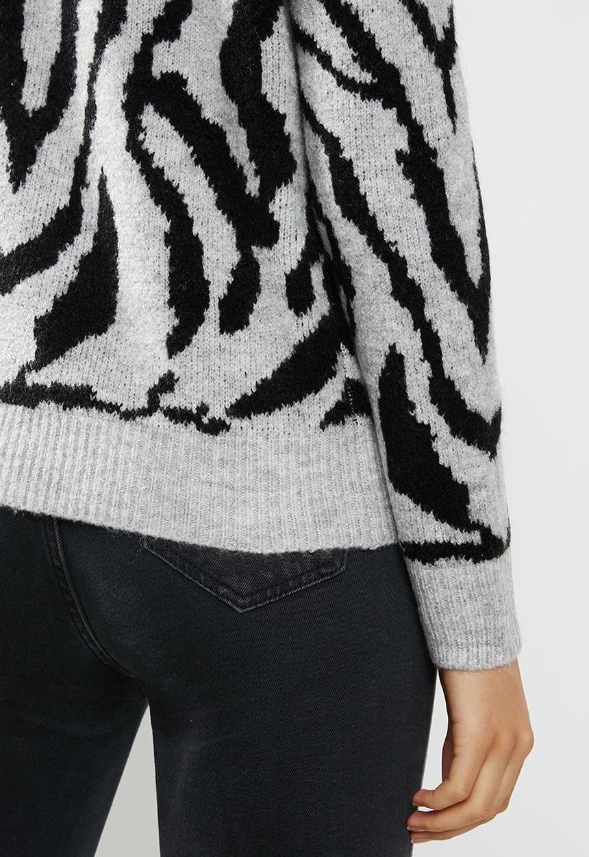 Jacqueline de Yong - Alicia long sleeve jaquard pullover - grey & black 