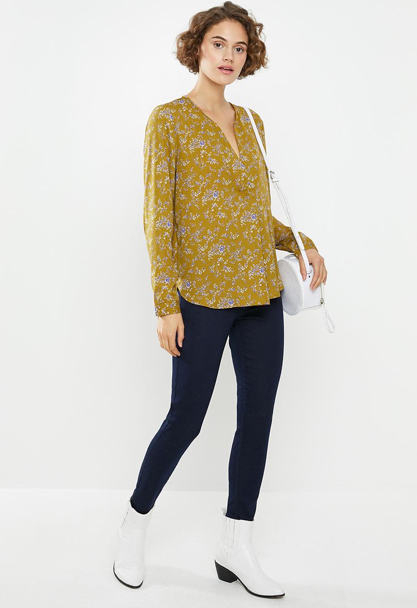 Jacqueline de Yong - Zoey v-neck blouse - yellow & purple 
