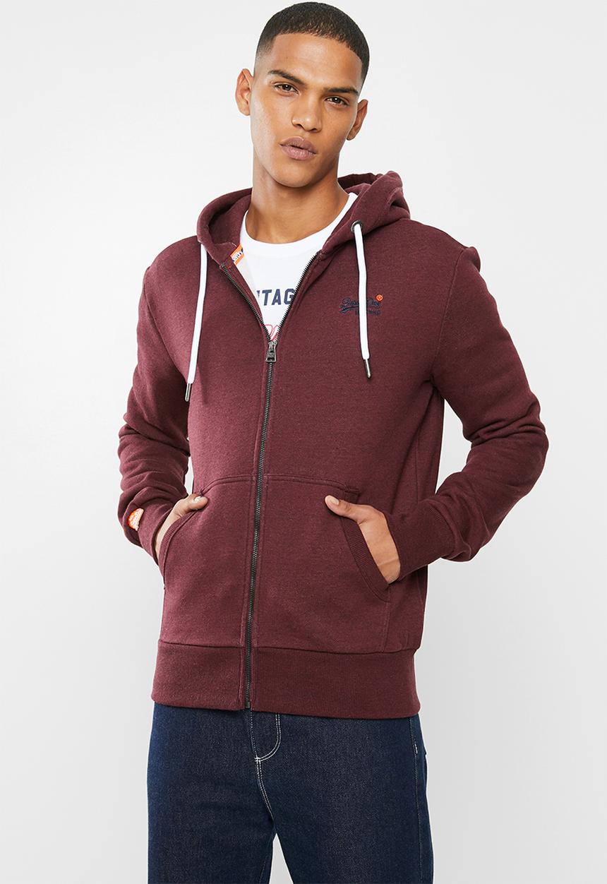 Superdry. - Orange label classic zip hoodie - burgundy