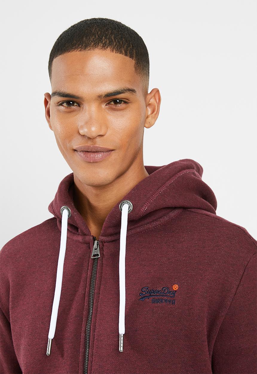 Superdry. - Orange label classic zip hoodie - burgundy