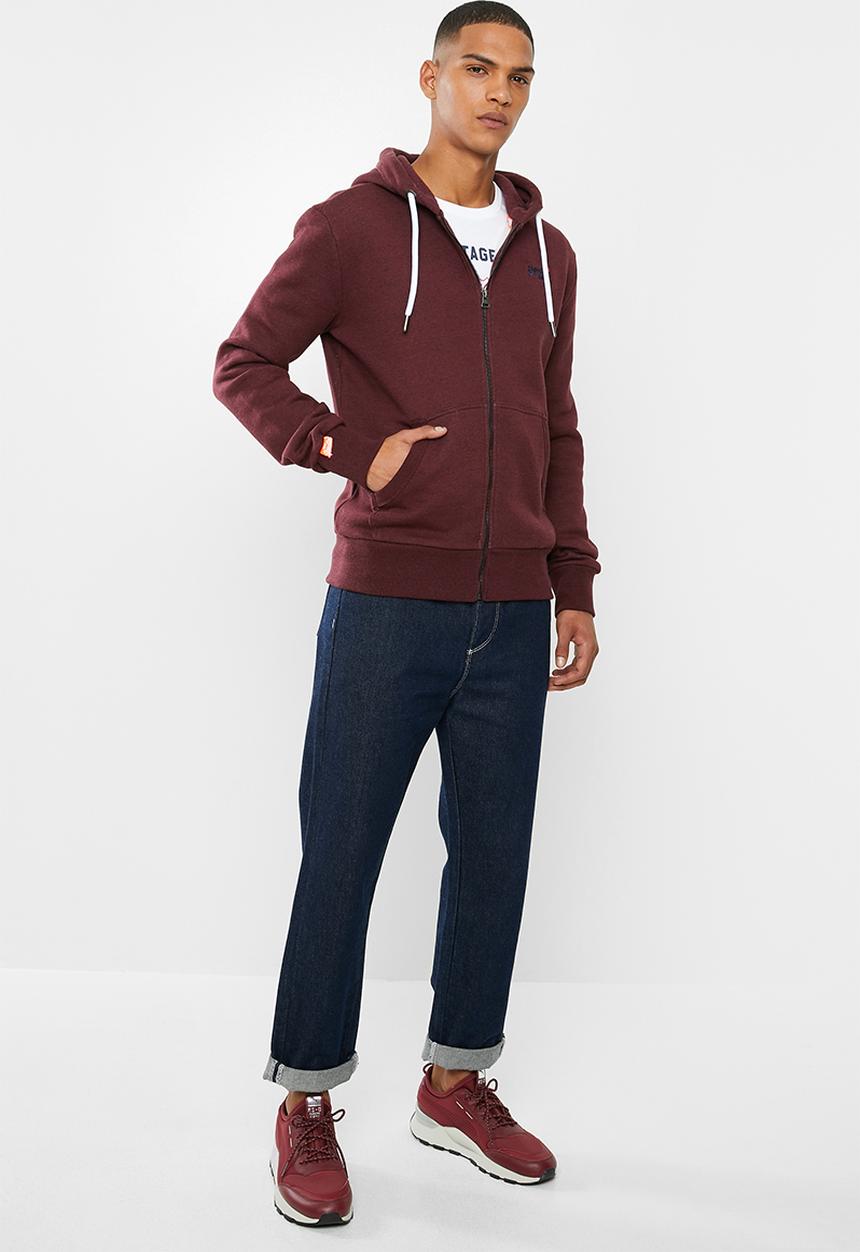 Superdry. - Orange label classic zip hoodie - burgundy