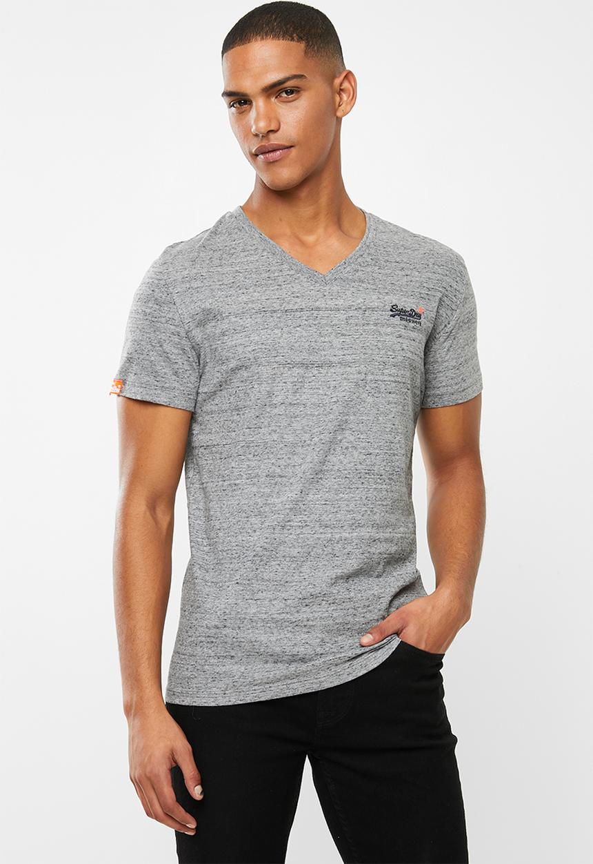 Superdry. - Orange label vintage V-neck tee - grey