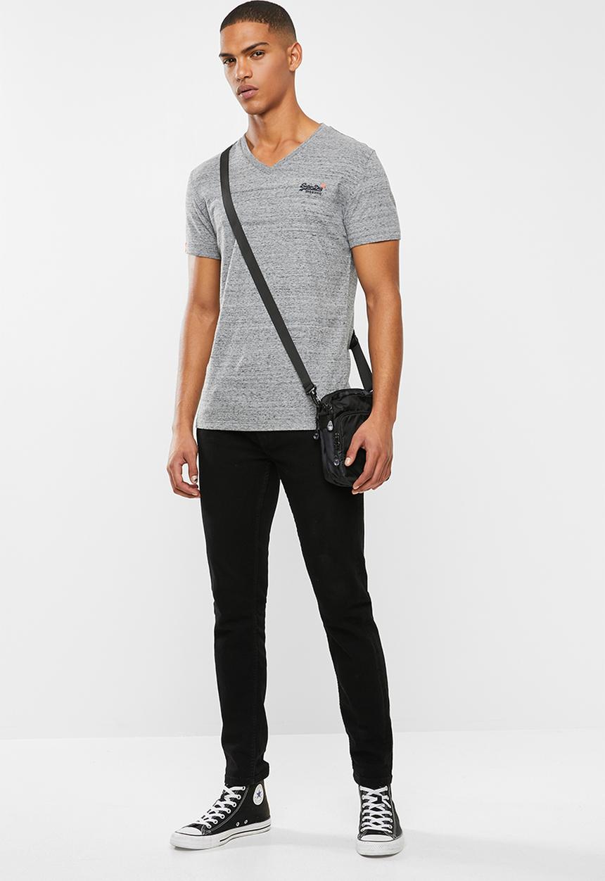 Superdry. - Orange label vintage V-neck tee - grey