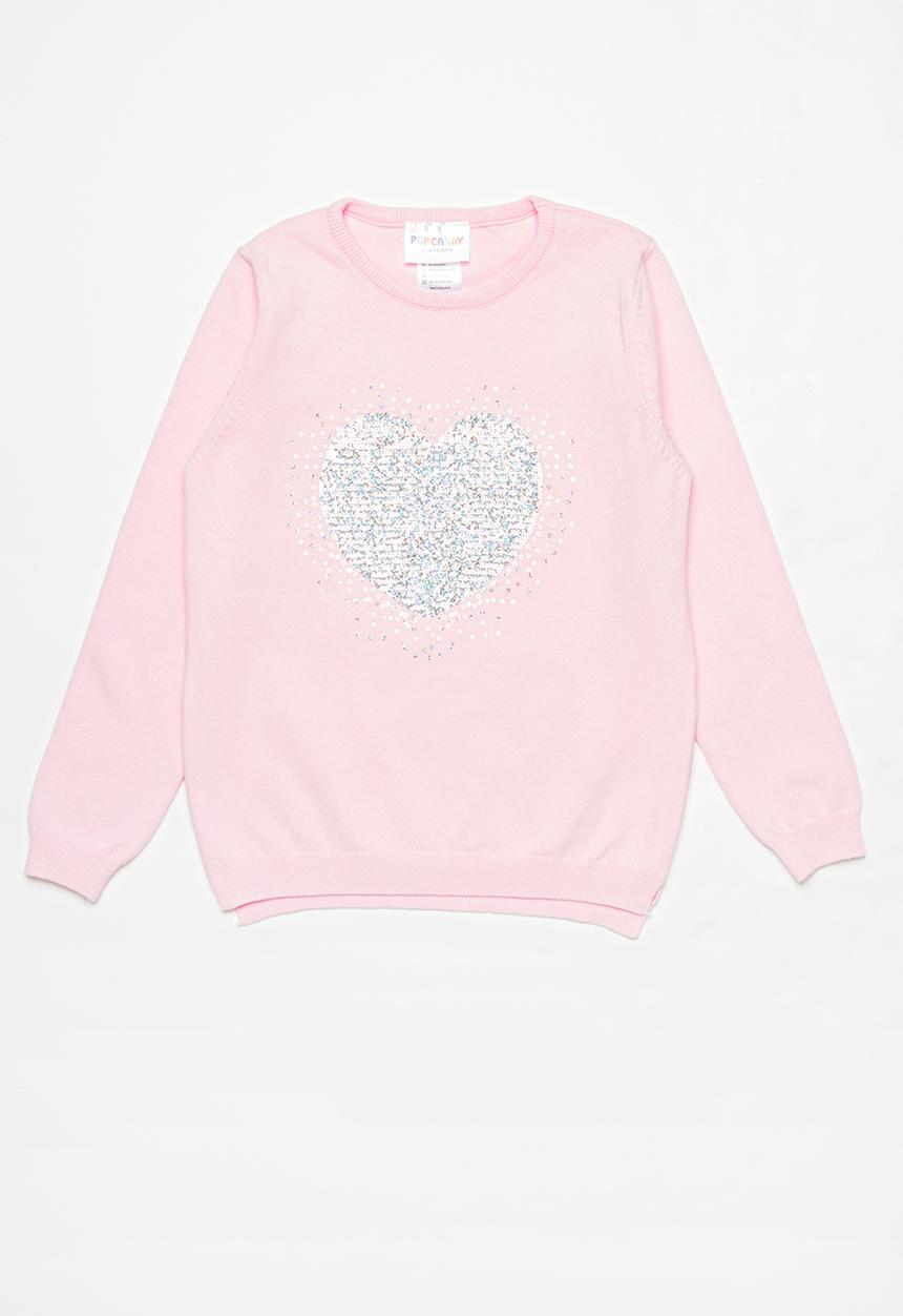 Pop Candy - Sequin heart fine knitwear - pink