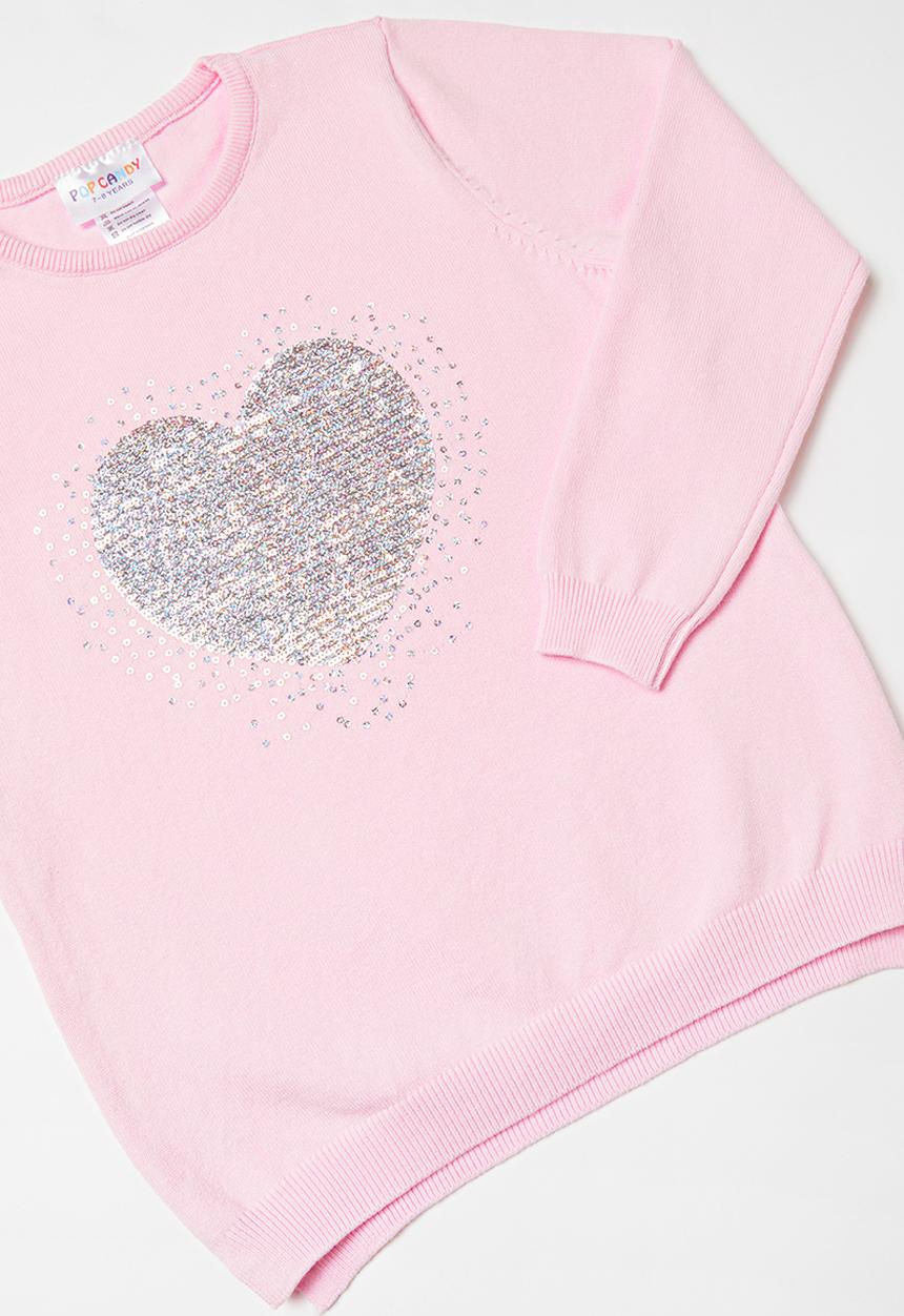 Pop Candy - Sequin heart fine knitwear - pink