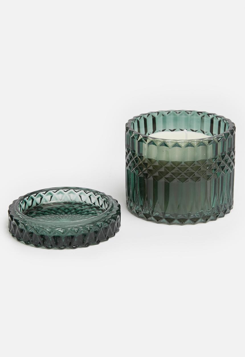 H&S - Glass facet candle - green