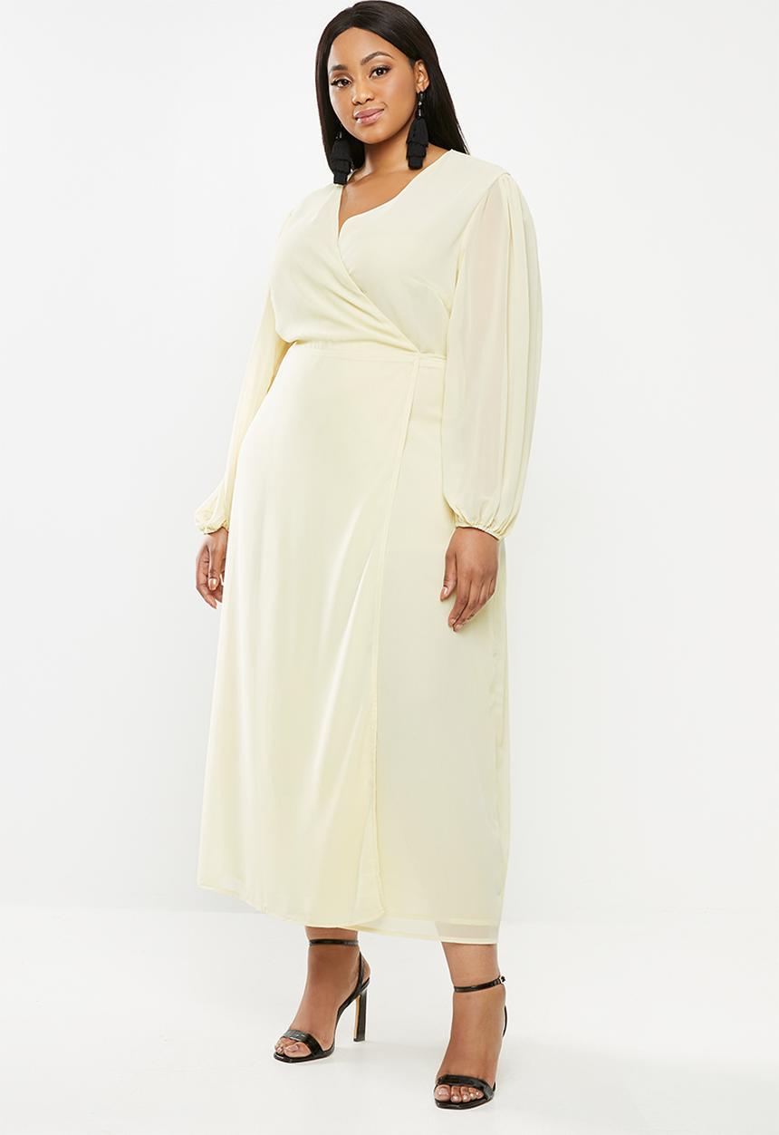Glamorous - Plus long sleeve fit & flare - yellow