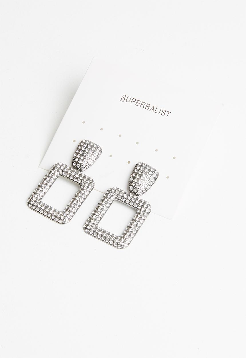 Superbalist - Square diamante earrings - silver