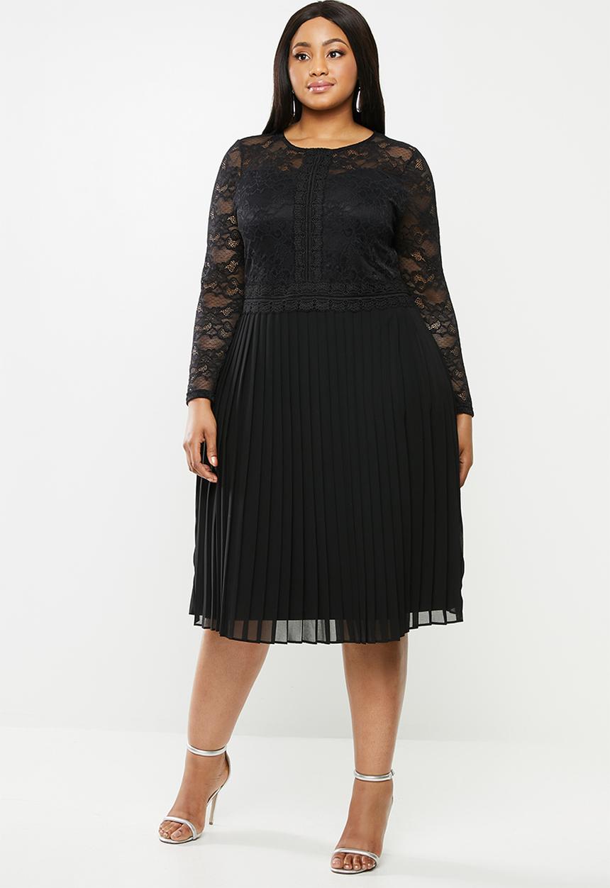 MILLA - Lace pleated dress - black