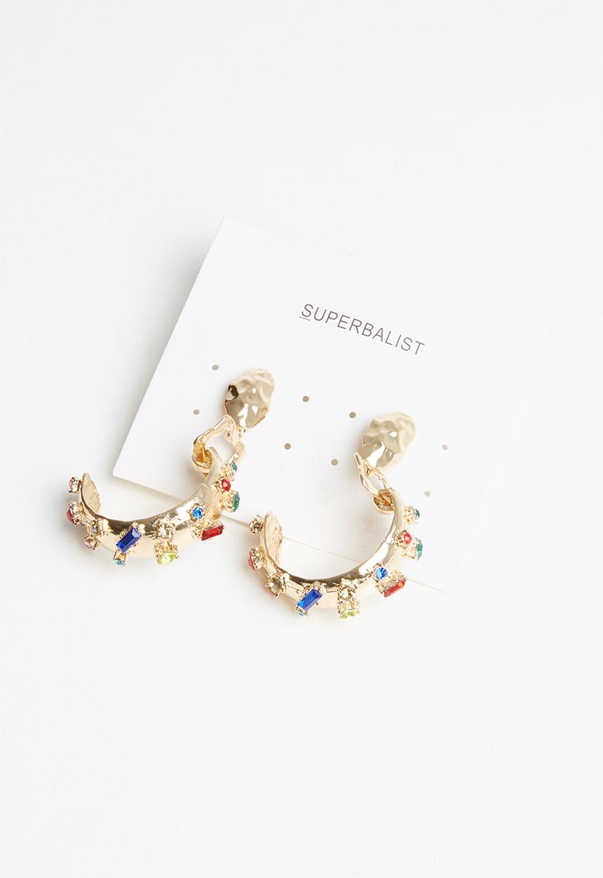 Superbalist - Multi-stone hoop earrings - gold