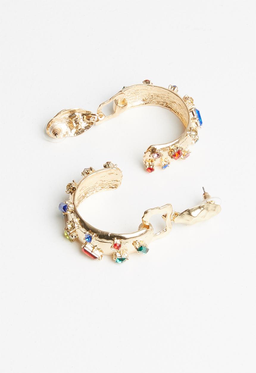 Superbalist - Multi-stone hoop earrings - gold