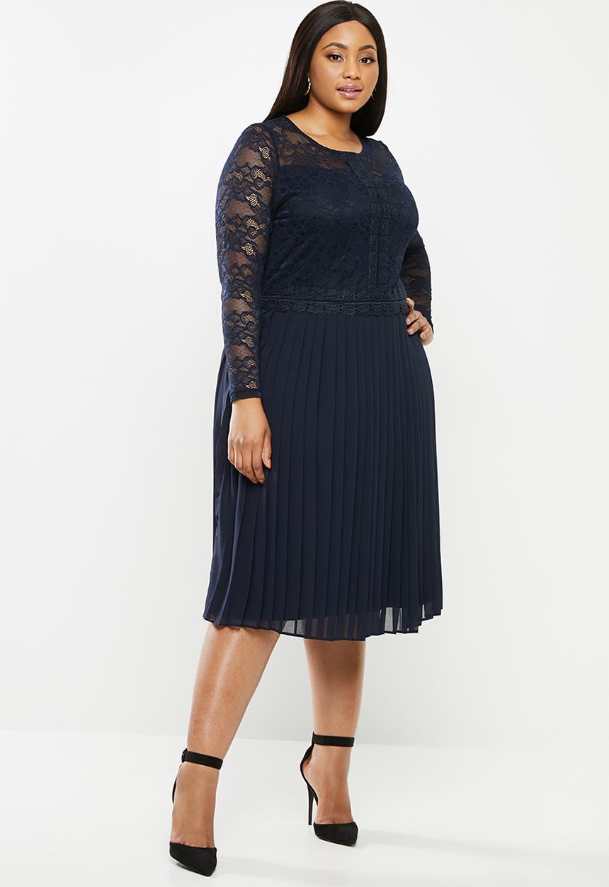 MILLA - Lace pleated dress - navy