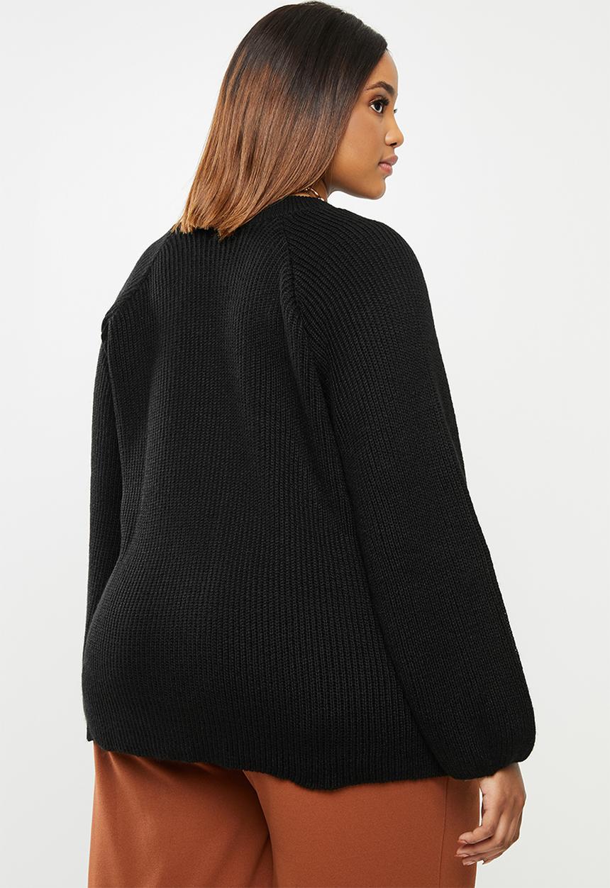 edit Plus - Raglan rib jumper - black