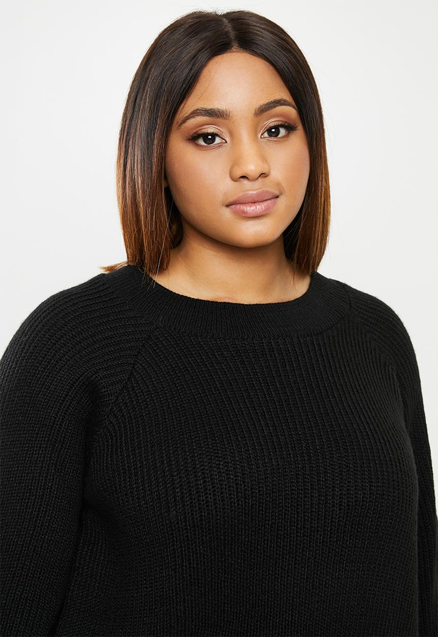 edit Plus - Raglan rib jumper - black