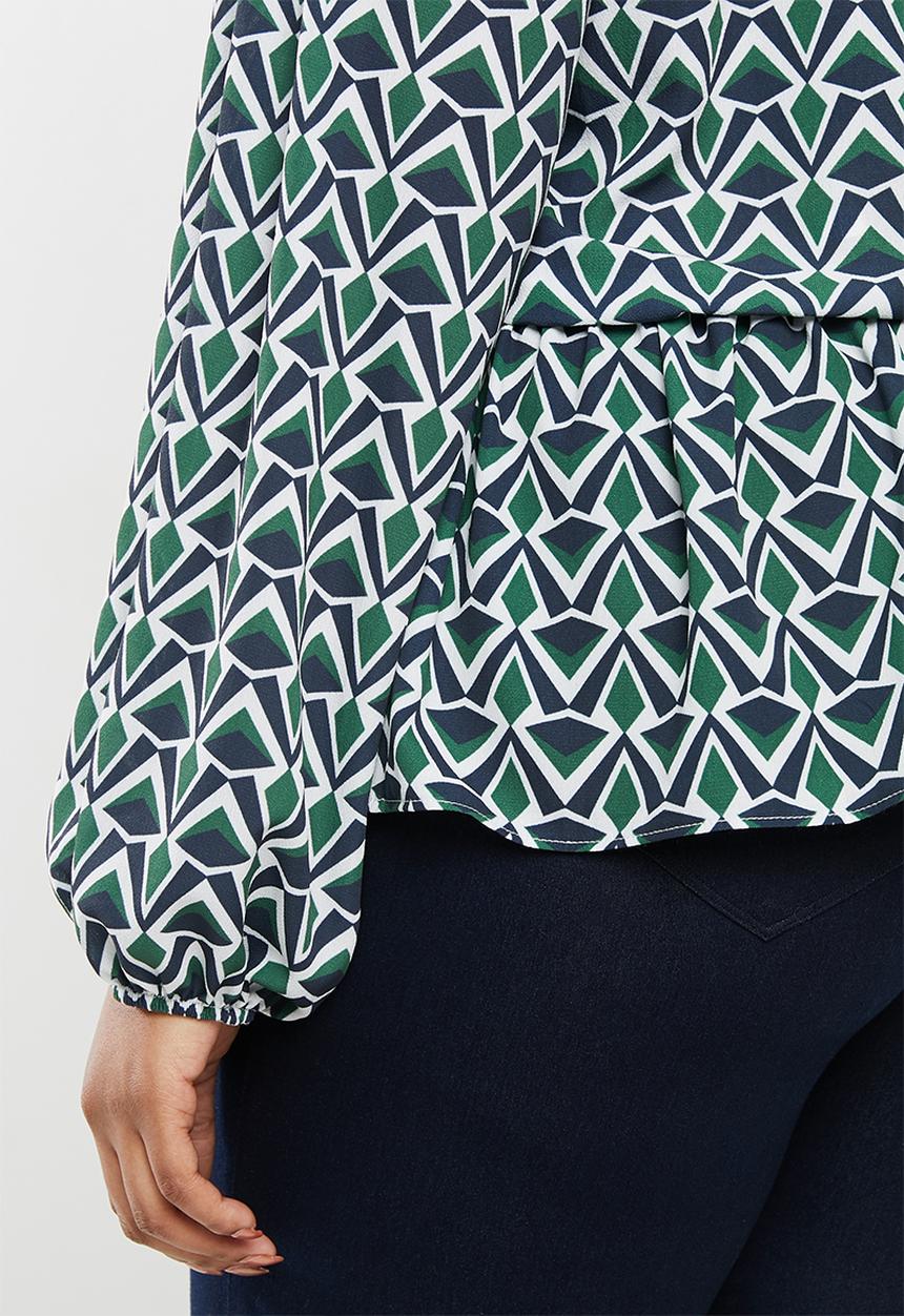 edit Plus - Dobby waisted keyhole blouse - geo print