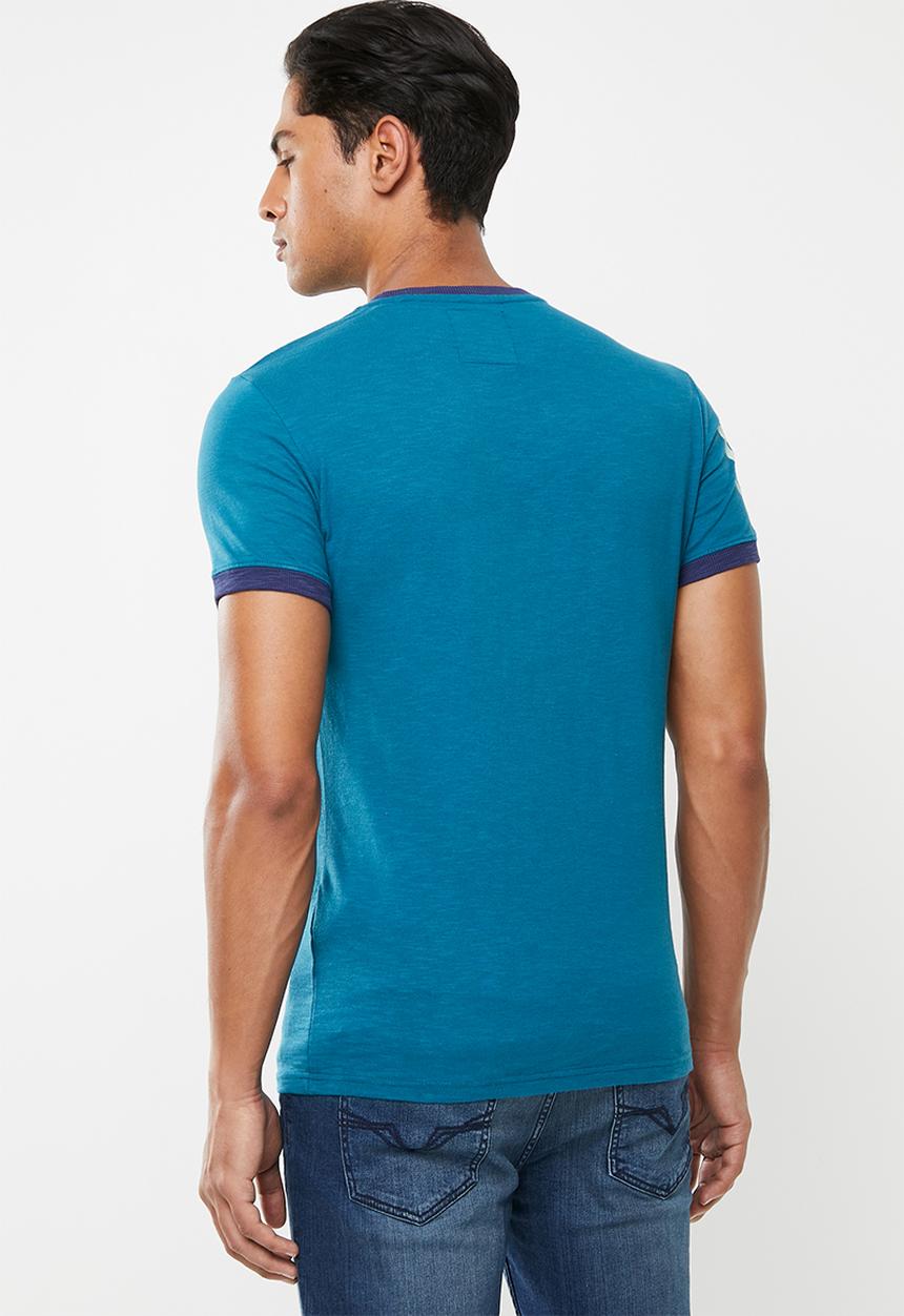 Superdry. - Vintage logo duo ringer tee - blue
