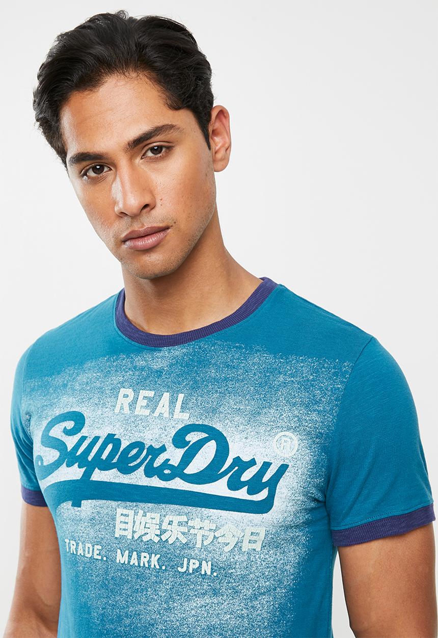 Superdry. - Vintage logo duo ringer tee - blue