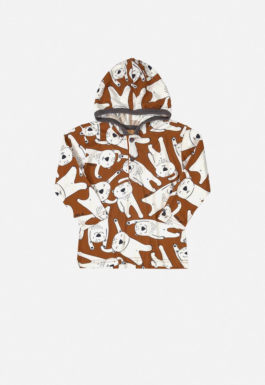 UP Baby - Boys hooded tee - brown & white 
