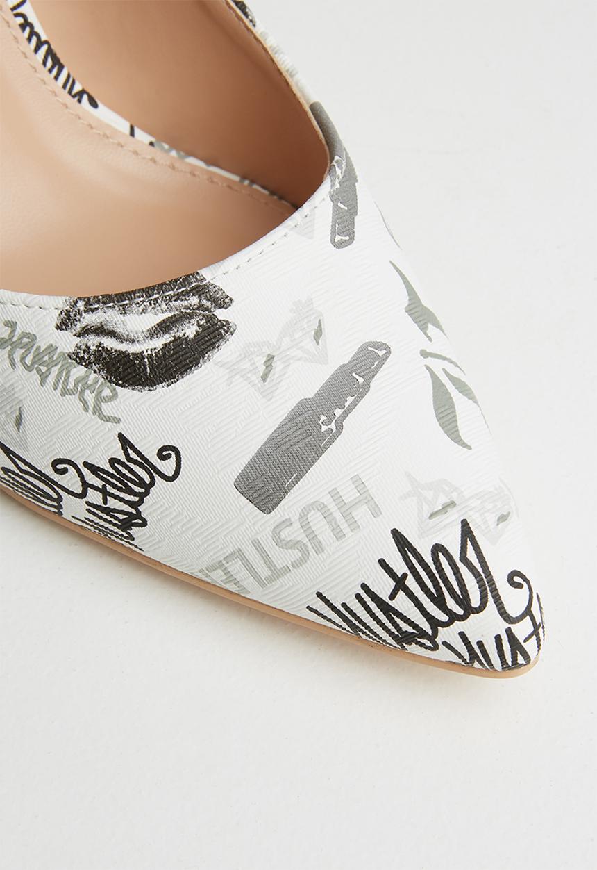 Miss Black - Aboliska heel - white & grey 