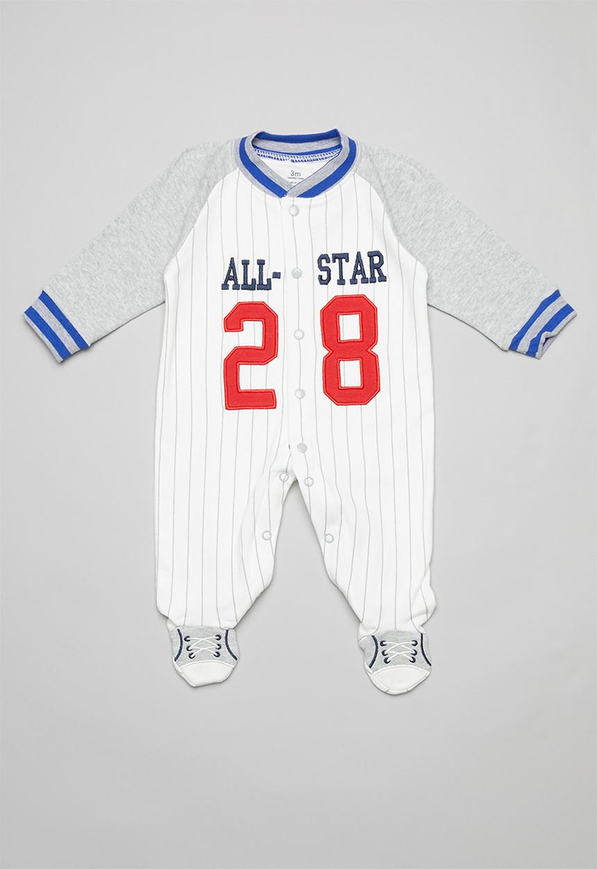 Pop Candy - Baby baseball  long sleeve grow-on - grey & red