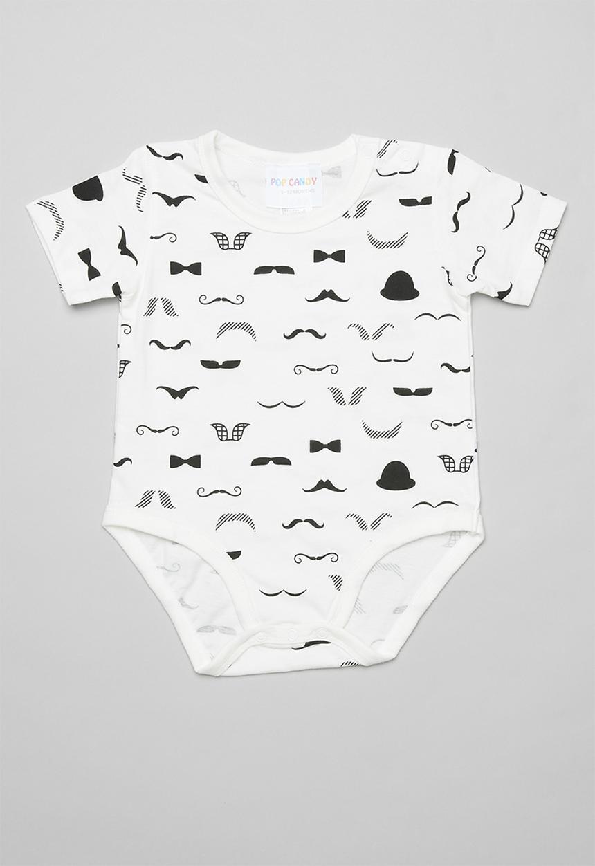 Pop Candy - Moustache baby grow-on - white & black