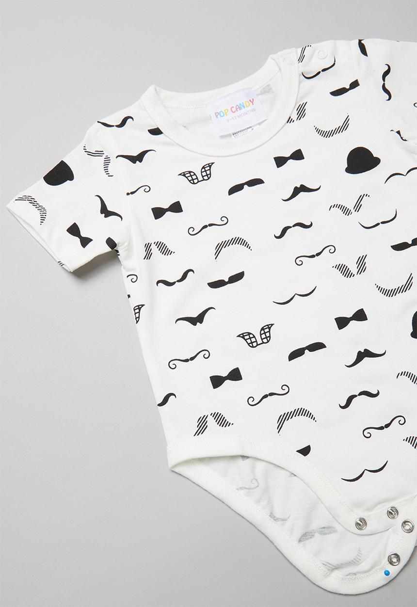 Pop Candy - Moustache baby grow-on - white & black