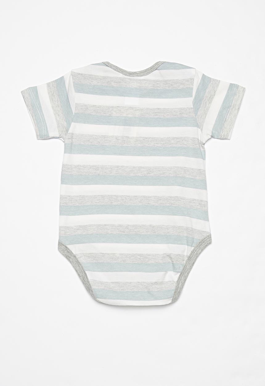 Pop Candy - Stripe baby grow-on - blue & grey