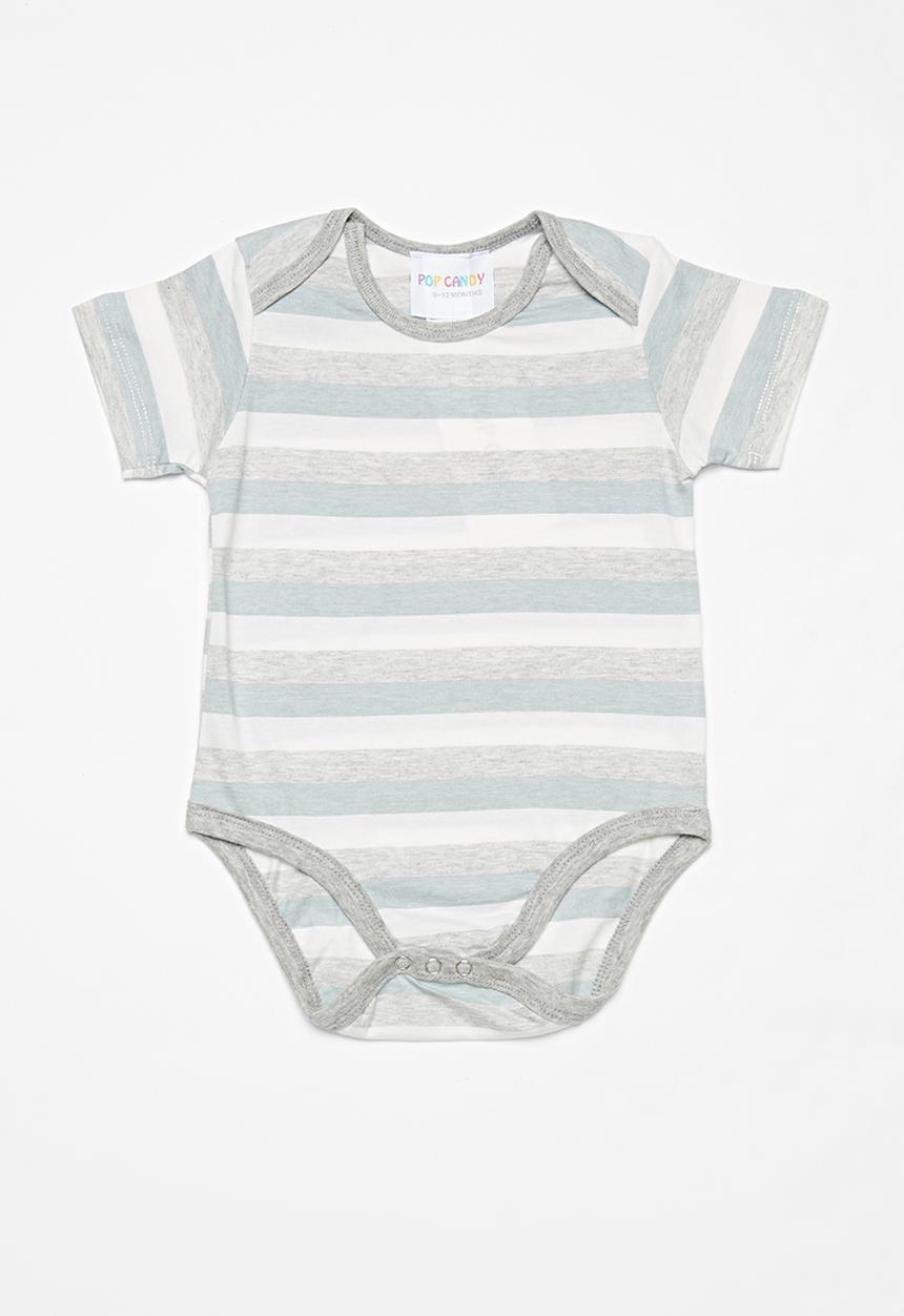 Pop Candy - Stripe baby grow-on - blue & grey