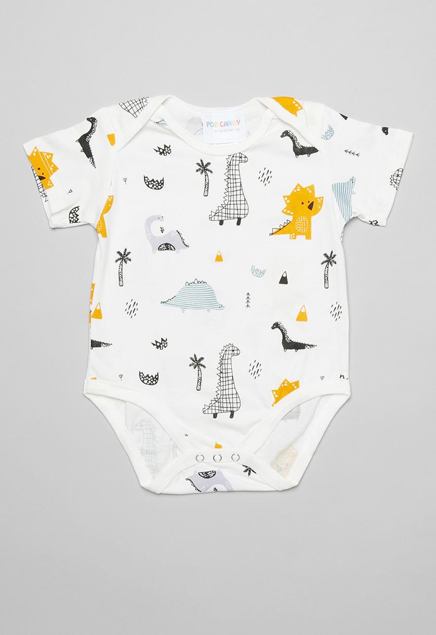 Pop Candy - Dino babygrow - white multi