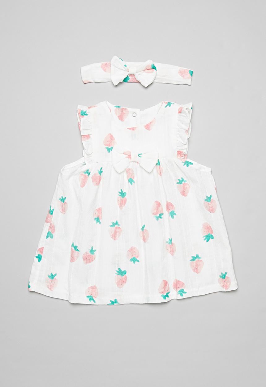 Pop Candy - Strawberry print dress & headband set - white multi