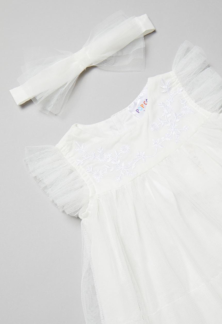 Pop Candy - Frill sleeve dress & headband set - white
