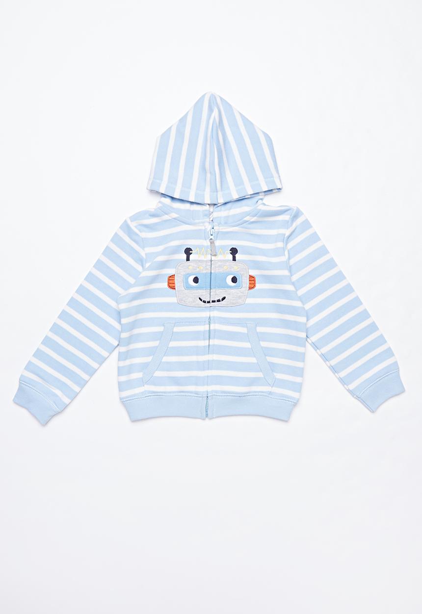 Pop Candy - Boys striped robot hoodie - blue & white