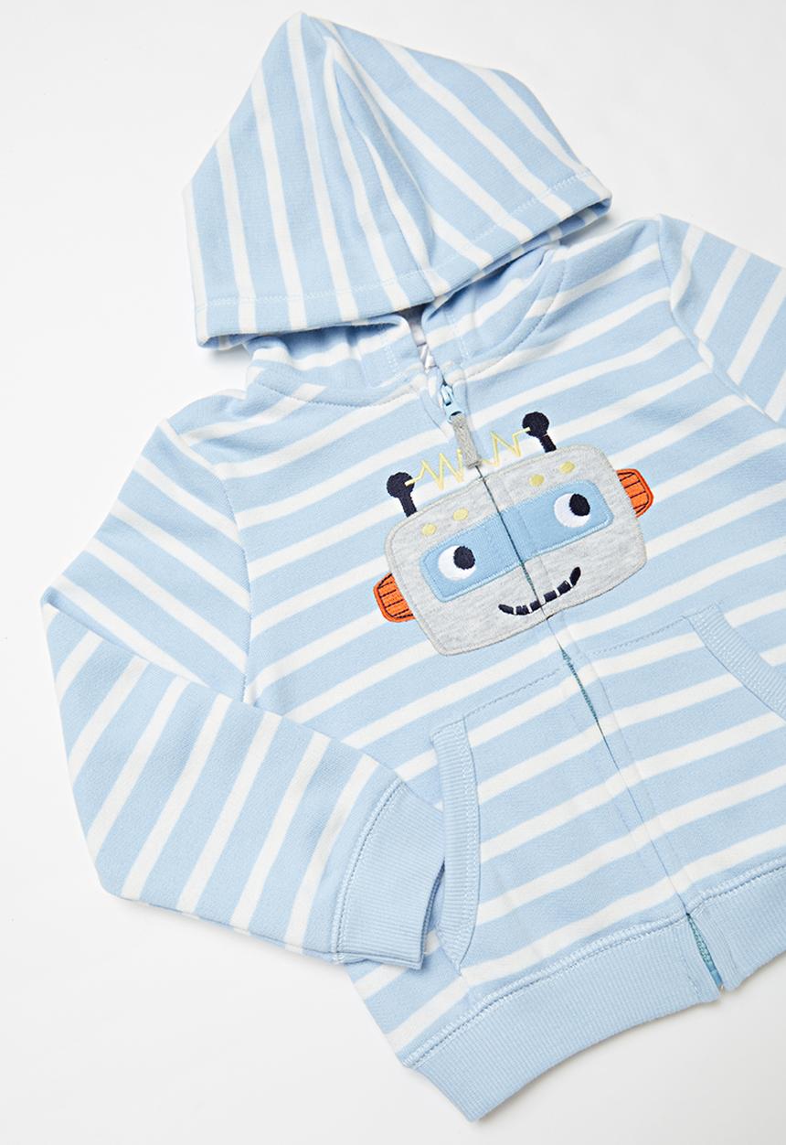 Pop Candy - Boys striped robot hoodie - blue & white