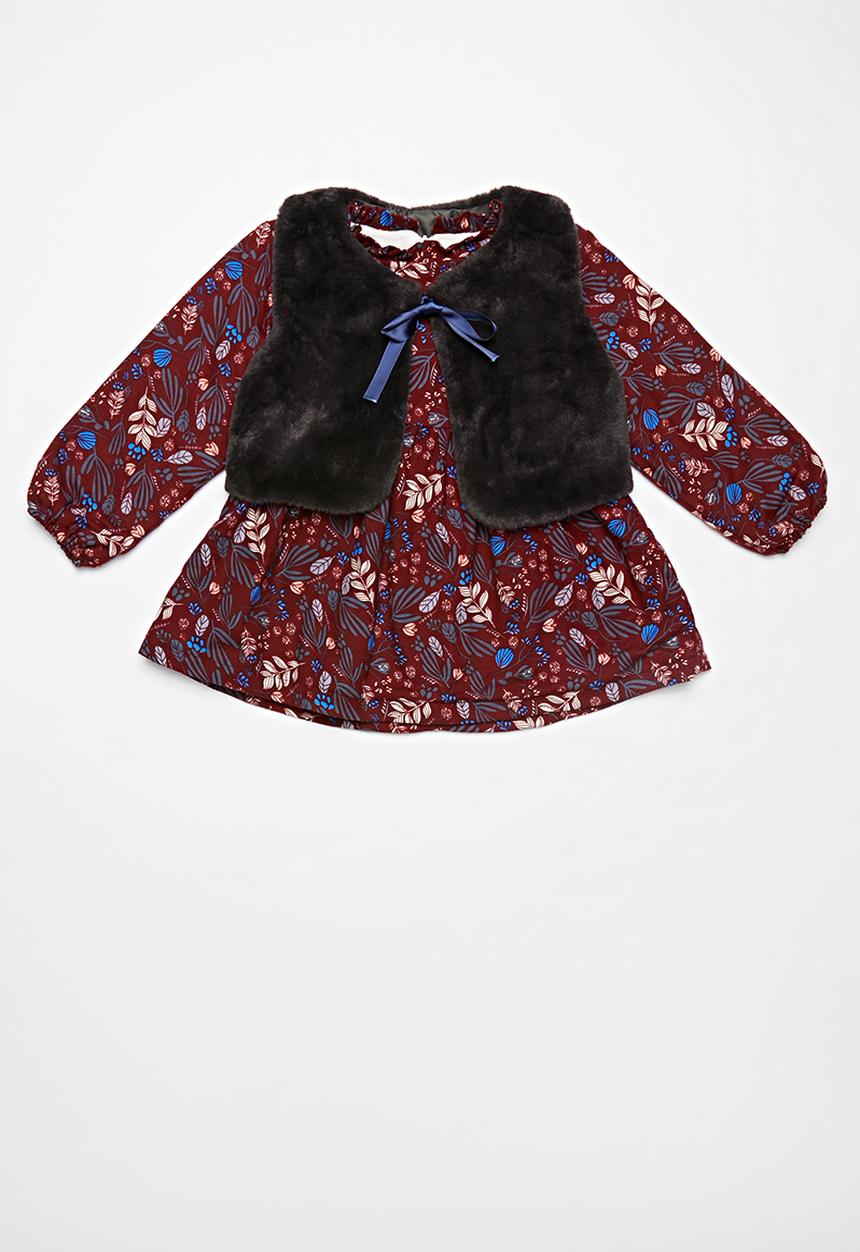 Pop Candy - Dress & sleeveless coat set - burgundy