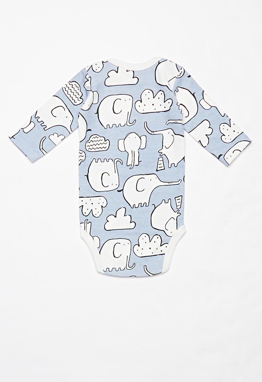 Pop Candy - Elephant long sleeve grow-on - blue & white