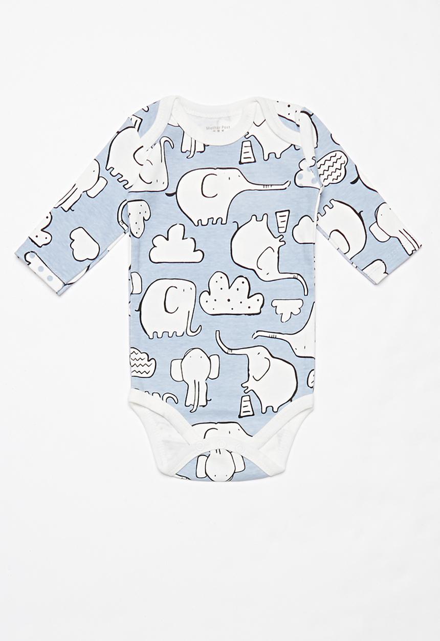 Pop Candy - Elephant long sleeve grow-on - blue & white