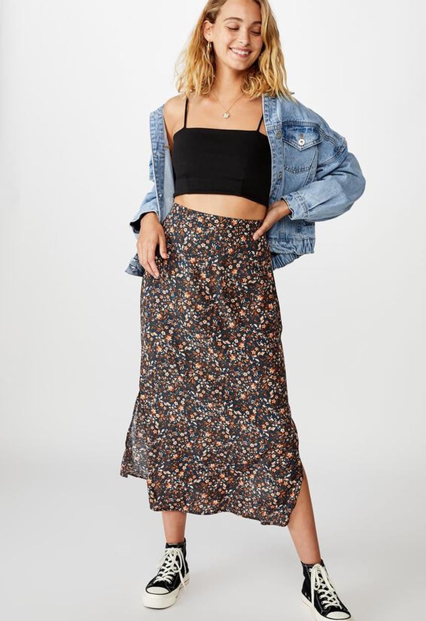 Cotton On - 90s slip skirt alma floral - midnight navy