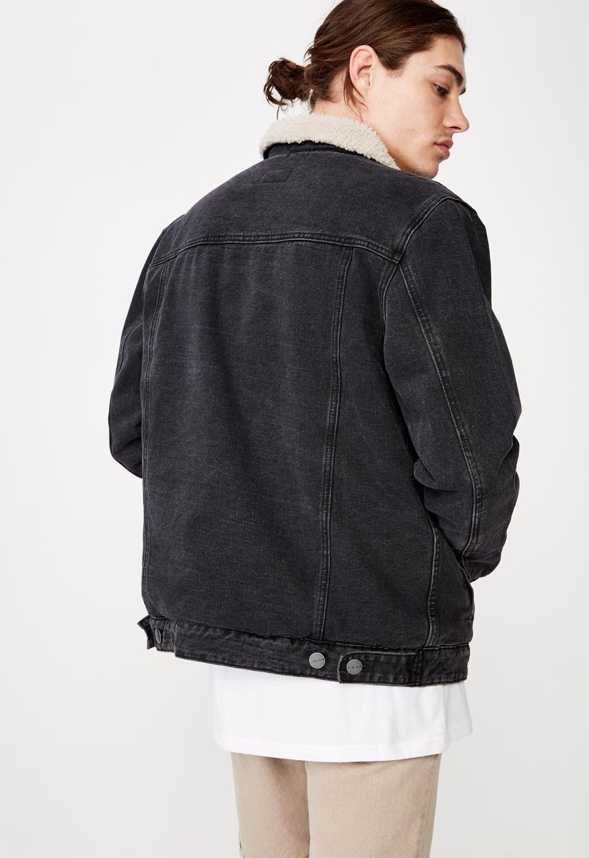 Factorie - Denim sherpa jacket - washed black
