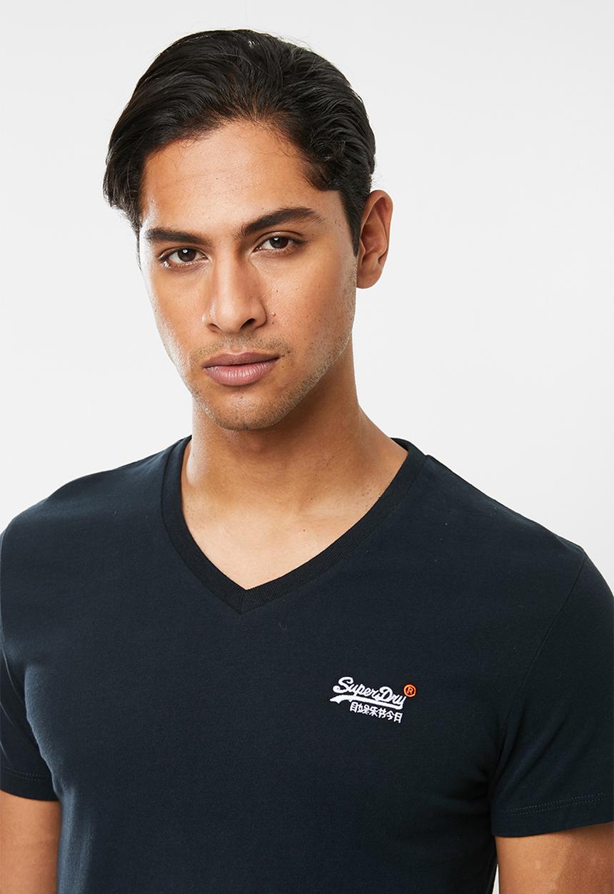Superdry. - Orange label vntge emb v-neck tee - navy
