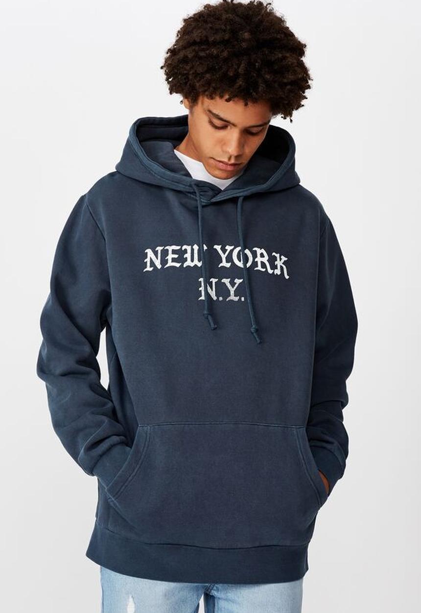 Factorie - New york graphic hoodie - washed navy
